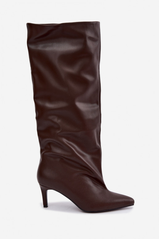 sieviešu garie zābaki  siltināti ar papēdi Czekoladowe Olivienne