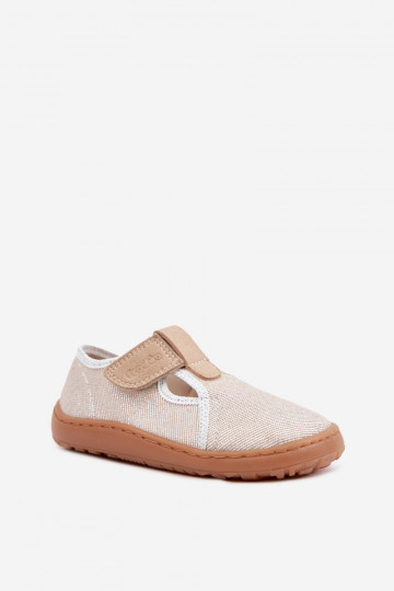 Čības Bērnu apavi ar lipīgām aizdarēm spīdīgs Barefoot Froddo Cannvas G1700439-3 Zelta krāsas