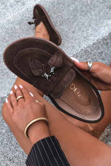 Mokasīni Barefoot Z Naturalnego Zamszu Zazoo 10220 Czekoladowe