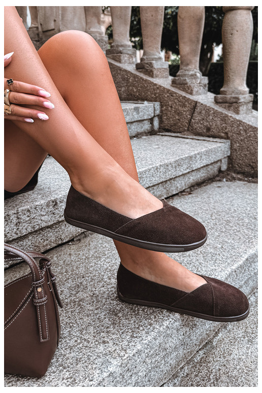 Balerīnas  Barefoot Z Naturalnego Zamszu Czekoladowe Mirelia