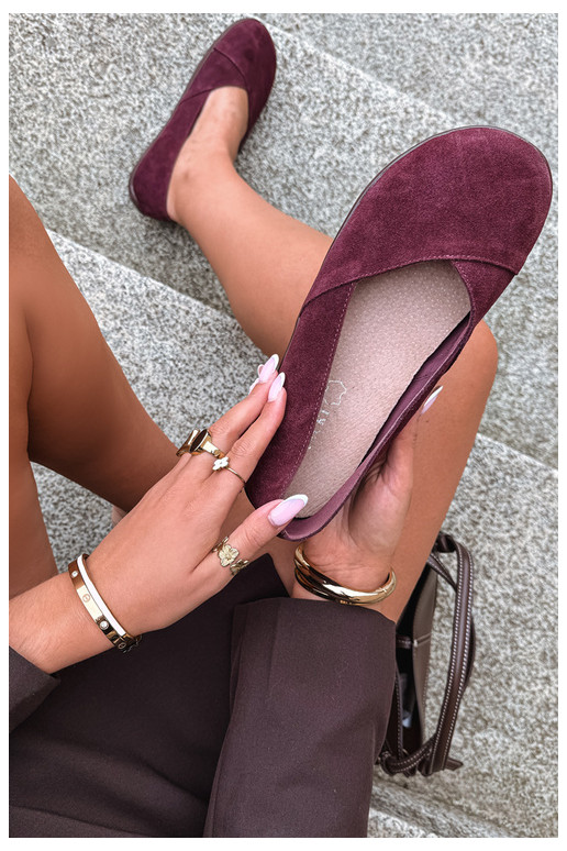 Balerīnas  Barefoot Z Naturalnego Zamszu bordo krāsas Mirelia