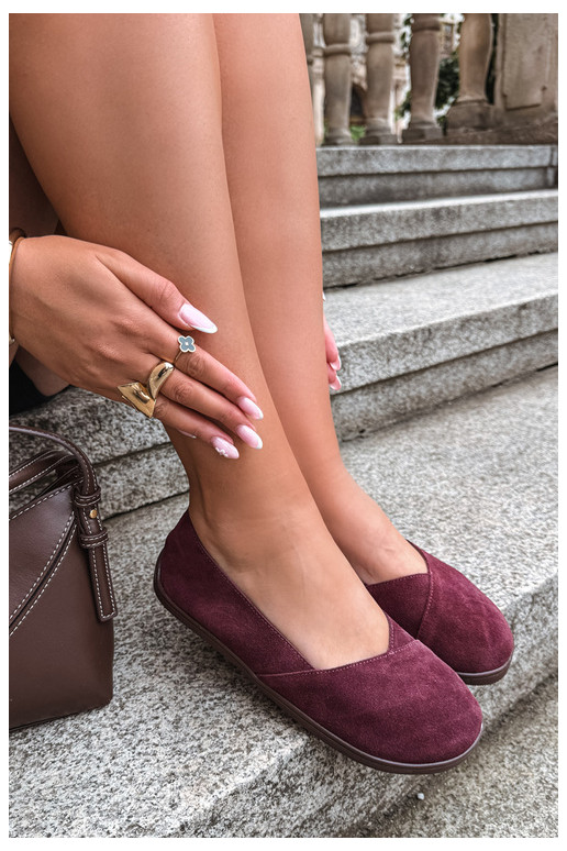 Balerīnas  Barefoot Z Naturalnego Zamszu bordo krāsas Mirelia