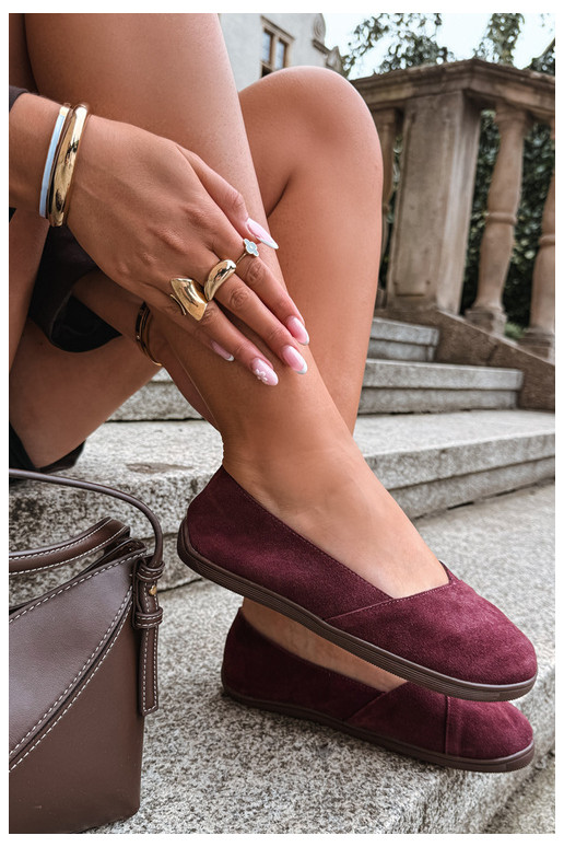 Balerīnas  Barefoot Z Naturalnego Zamszu bordo krāsas Mirelia