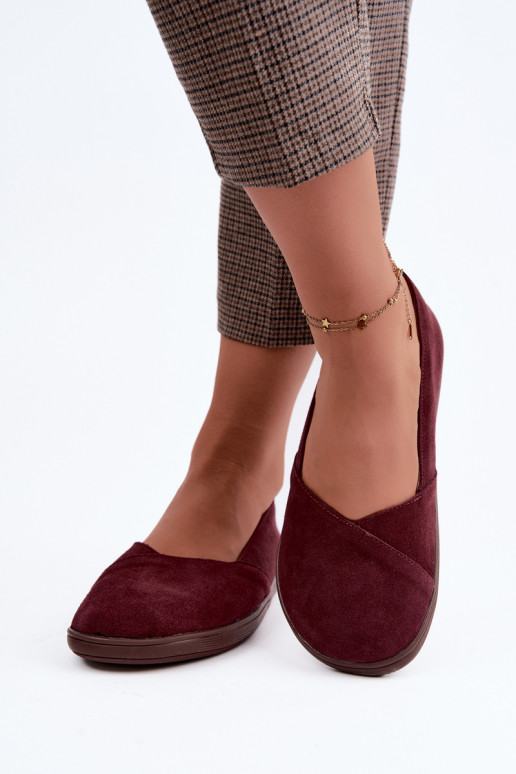 Balerīnas  Barefoot Z Naturalnego Zamszu bordo krāsas Mirelia