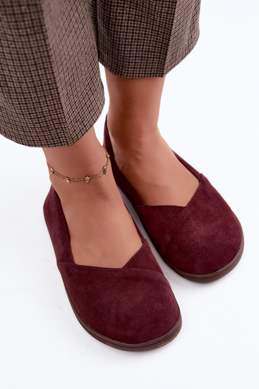Balerīnas  Barefoot Z Naturalnego Zamszu bordo krāsas Mirelia