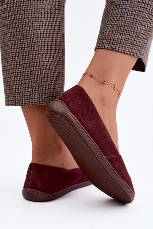 Balerīnas  Barefoot Z Naturalnego Zamszu bordo krāsas Mirelia