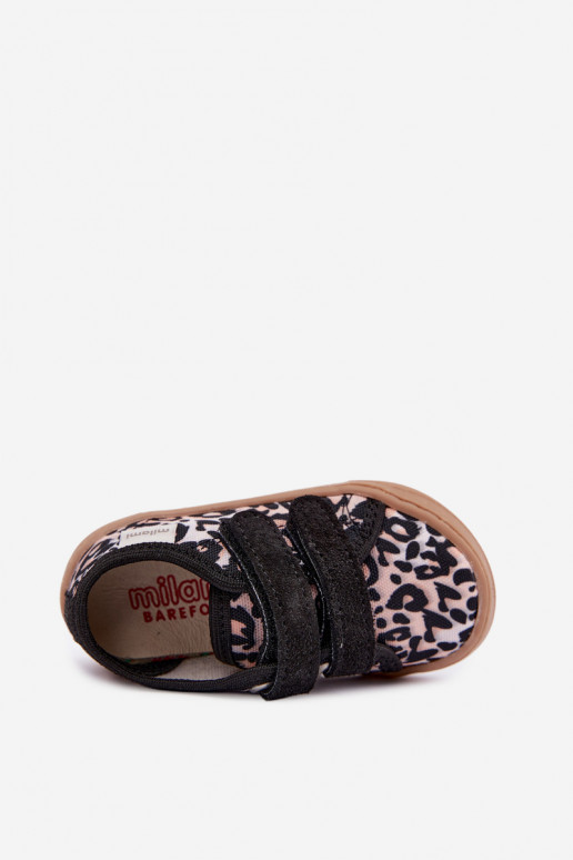 Čības Barefoot Bērnu apavi ar leoparda kažokādas rakstu Milami smilšu krāsas Saphira