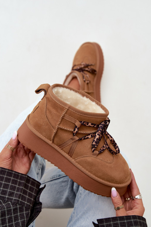   zamšādas sniega apavi ar platformu un stilīgām detaļām GOE UU2N4920 Camel