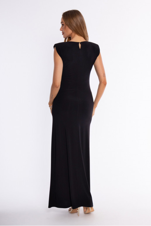 Melna maxi kleita ar ruffles un augstu šķēlumu