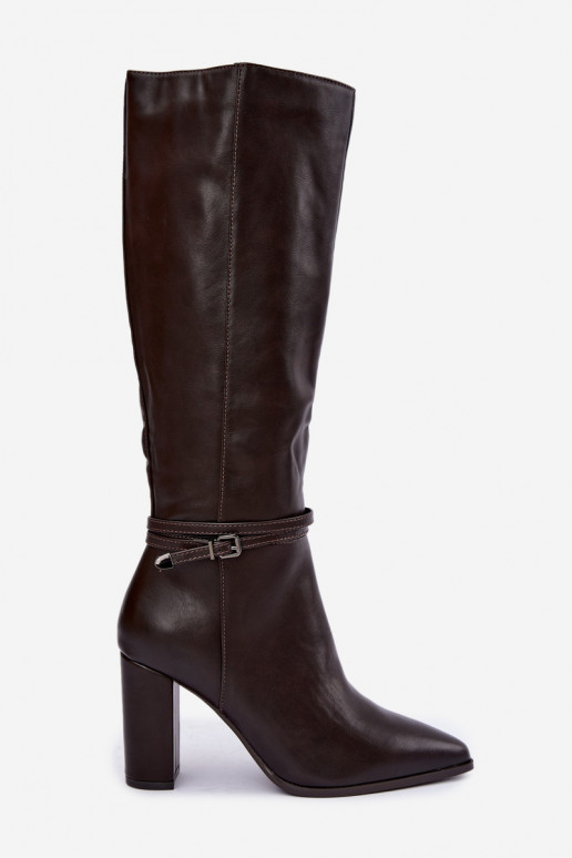 siltināti garie zābaki ar papēdi Ar svītrām Czekoladowe Abriselle