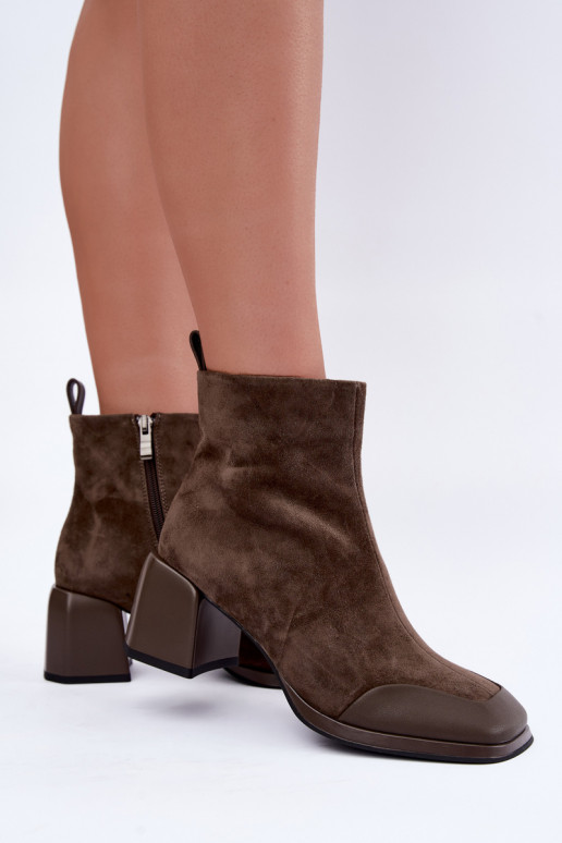   Zamšādas kurpes siltināti ar papēdi Artiker 59C1297 Haki krāsas