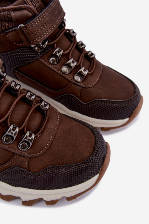 siltināti apavi Bērnu apavi ar lipīgām aizdarēm Big Star UU374006 tumši brūnas krāsas