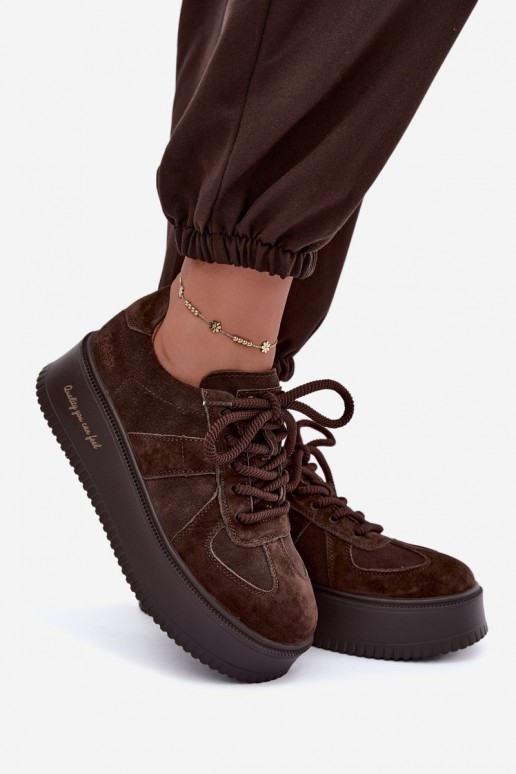   zamšādas  modeļa apavi  ar platformu Lee Cooper LCJ-26-01-4644 Czekoladowe