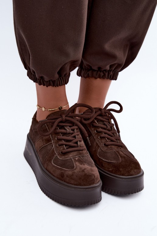   zamšādas  modeļa apavi  ar platformu Lee Cooper LCJ-26-01-4644 Czekoladowe