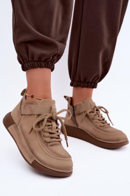 siltināti Sieviešu puszābaki Z Naturalnej Skóry Lee Cooper LCJ-26-19-4603 Haki krāsas