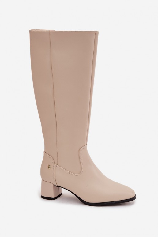   siltināti sieviešu garie zābaki ar papēdi  A7165-04 smilšu krāsas
