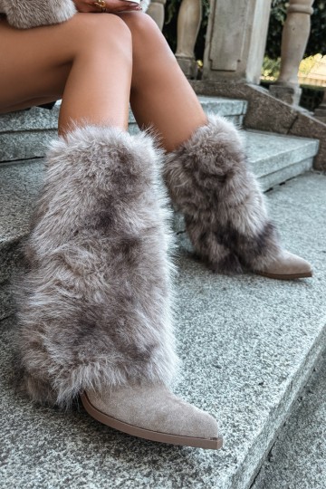 siltināti  garie zābaki Z Wywiniętą Cholewką smilšu krāsas Saphielle 2