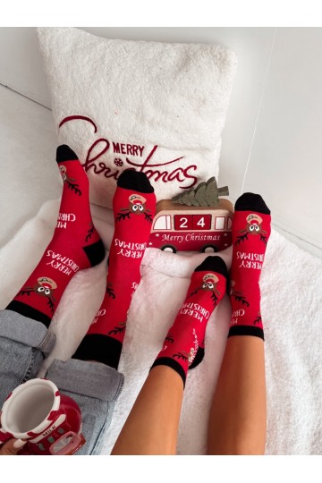 Zeķes  Christmas y Merry Christmas sarkanas krāsas