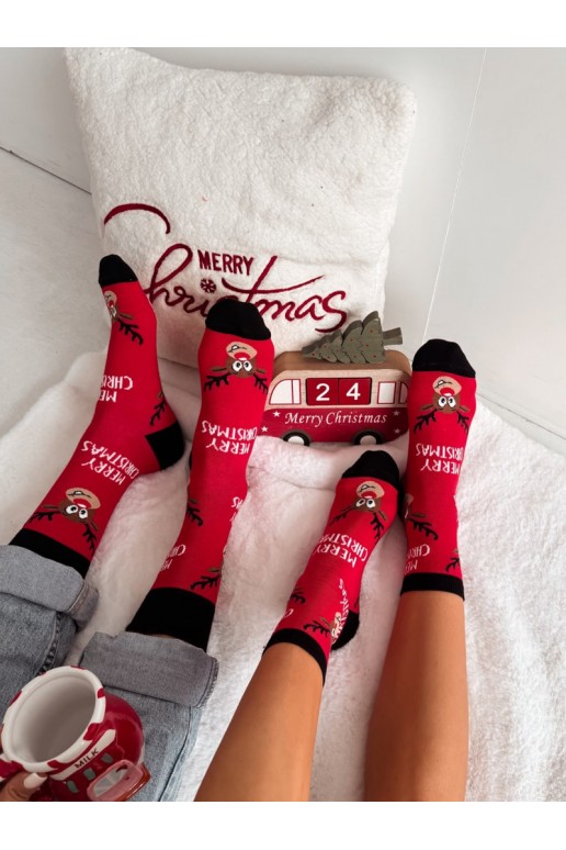 Zeķes  Christmas y Merry Christmas sarkanas krāsas
