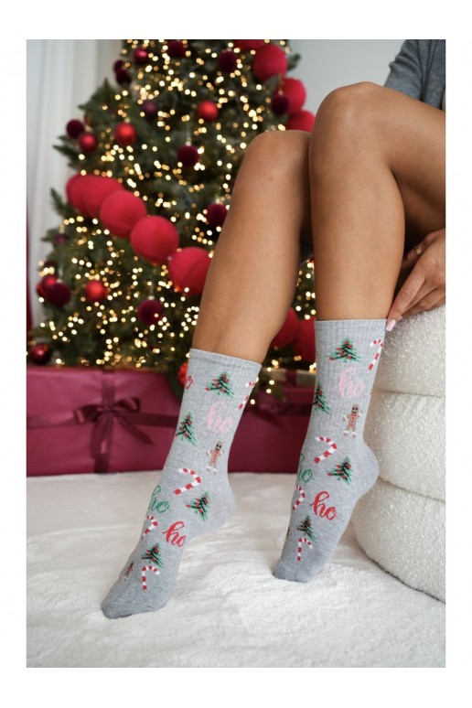 Zeķes  Christmas Choinki Ho Ho Ho Pelēkas krāsas
