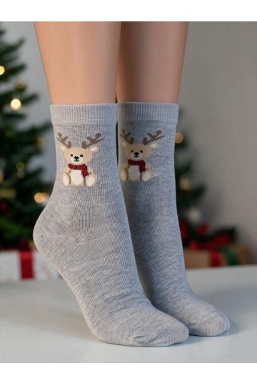 Bērnu zeķes Christmas  Z Porożem Pelēkas krāsas