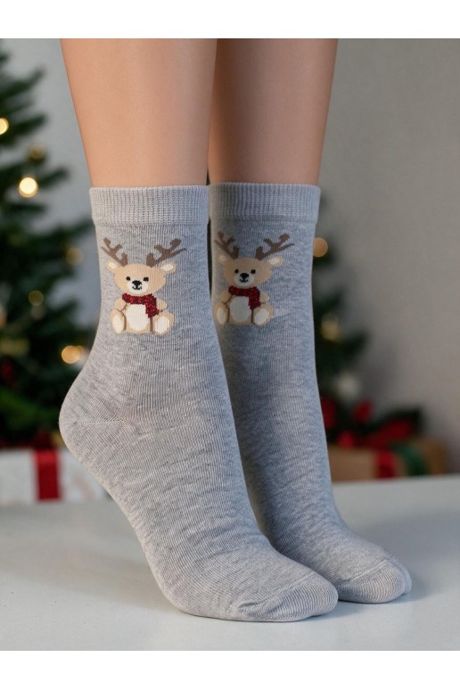 Bērnu zeķes Christmas  Z Porożem Pelēkas krāsas