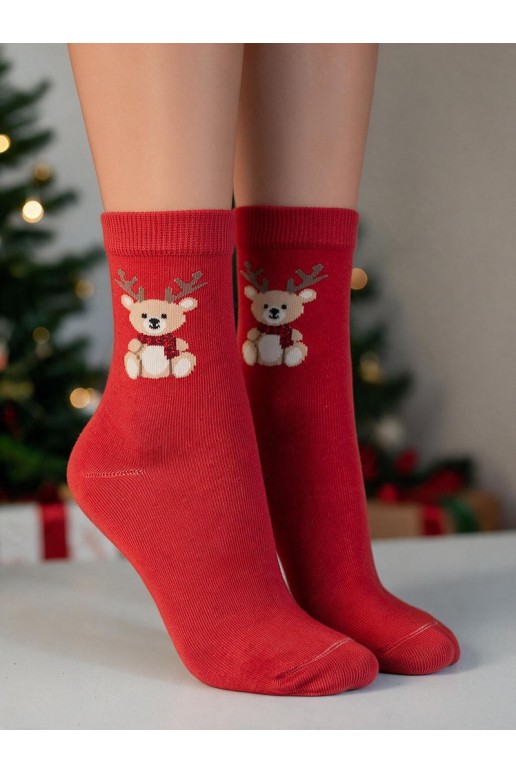 Bērnu zeķes Christmas  Z Porożem sarkanas krāsas