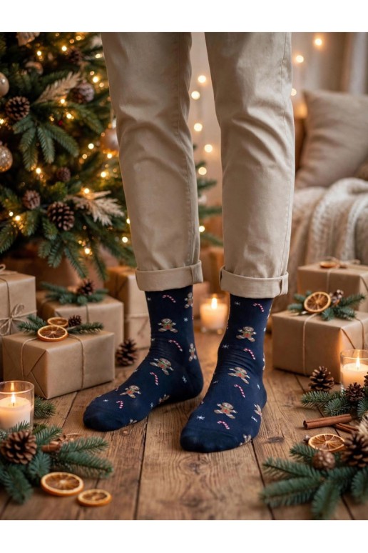 Vīriešu zeķes Christmas Cukrowe Laski I Ciastka tumši zilas krāsas