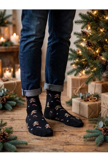 Vīriešu zeķes Christmas Cukrowe Laski I Ciastka Melns