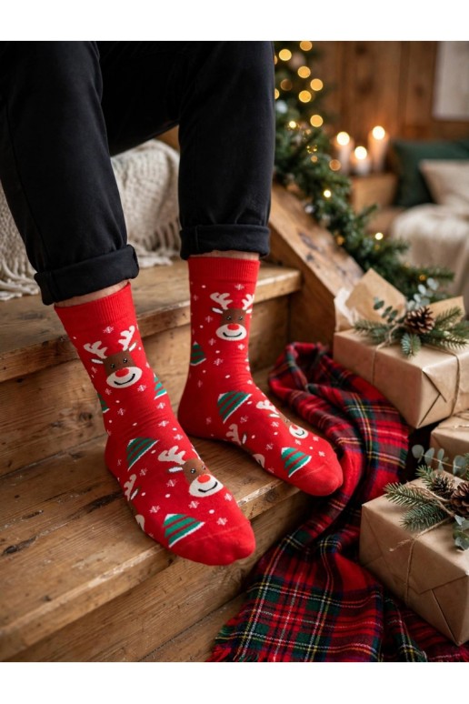 Vīriešu zeķes Christmas Uśmiechnięte y Choinki sarkanas krāsas