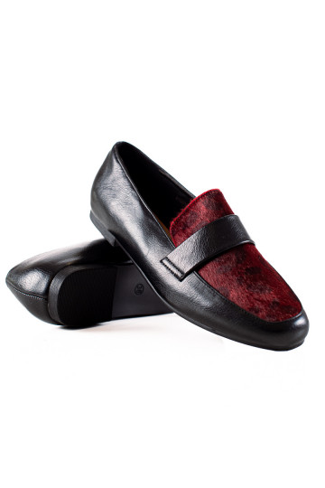 CZARNO-bordo krāsas krāsas apavi ar kažokādu 2