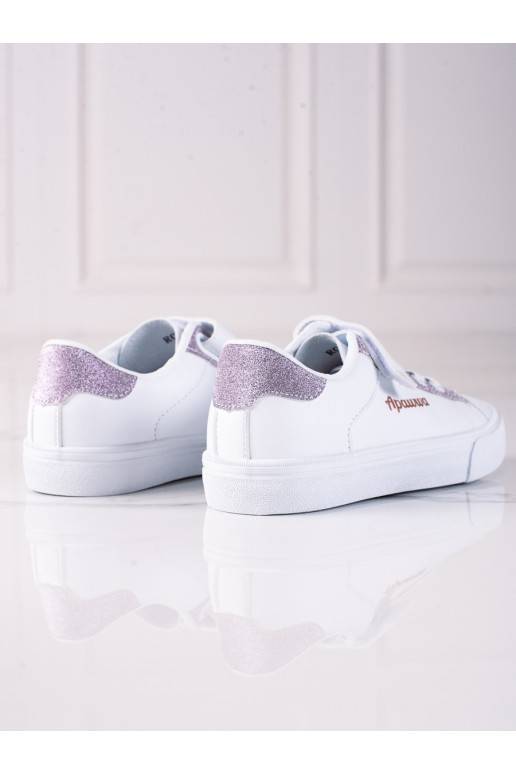 baltas krāsas kurpes dziecięce Shelovet z różowym brokatem