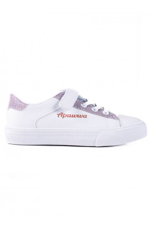 baltas krāsas kurpes dziecięce Shelovet z różowym brokatem