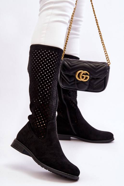 Ažūra zamšādas garie zābaki melnas... Ažūra zamšādas garie zābaki melnas...