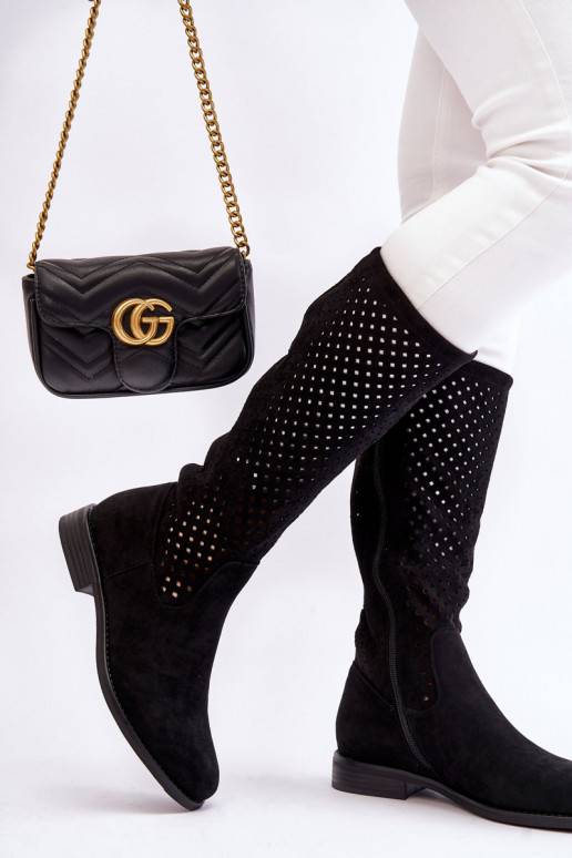 Ažūra zamšādas garie zābaki melnas... Ažūra zamšādas garie zābaki melnas...