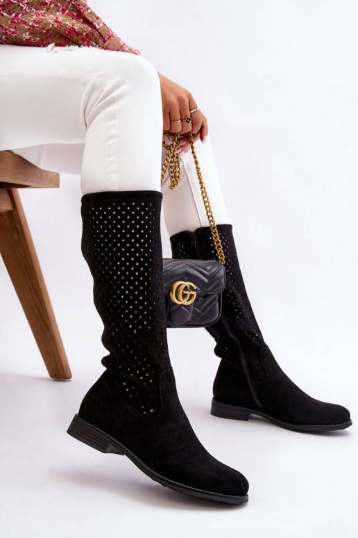 Ažūra zamšādas garie zābaki melnas... Ažūra zamšādas garie zābaki melnas...