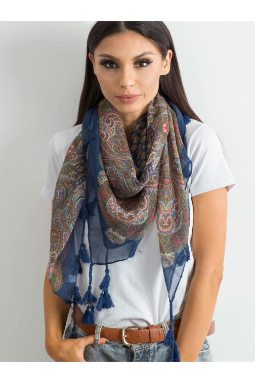 Tumši zila šalle ar apdruku un bārkstīm