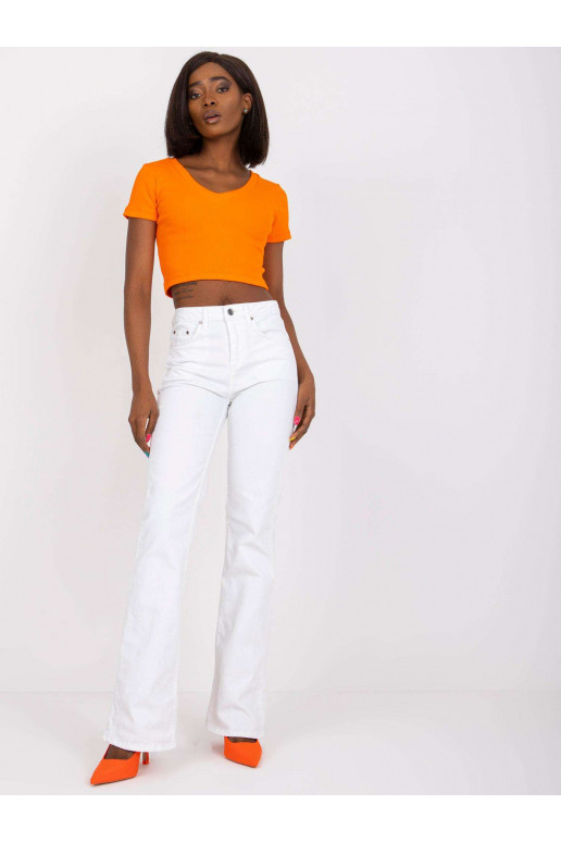 Oranžs rievotas V veida kakla tops...