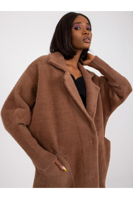 Brūns sieviešu alpakas mētelis ar vilnu