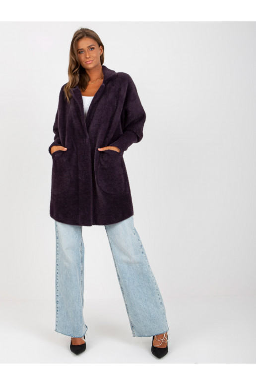 Tumši violets alpakas mētelis ar kabatām