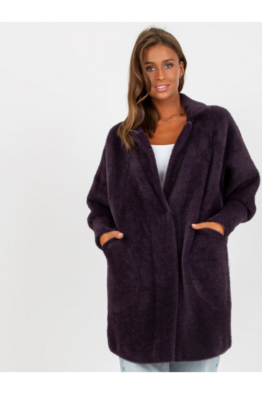 Tumši violets alpakas mētelis ar kabatām