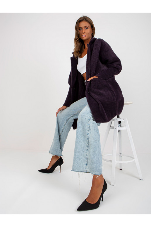 Tumši violets alpakas mētelis ar kabatām