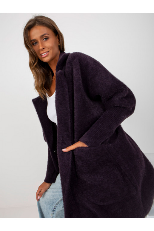 Tumši violets alpakas mētelis ar kabatām